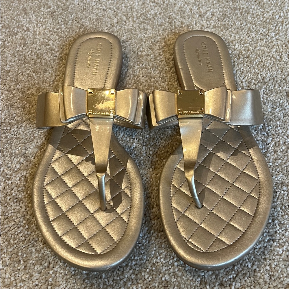 Cole Haan Metallic Sandals with Bow Accent